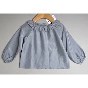 NWT Belle Enfant Blue-Gray Ruffle Collar Silk Blouse Baby Girls 6 9 12 Mo